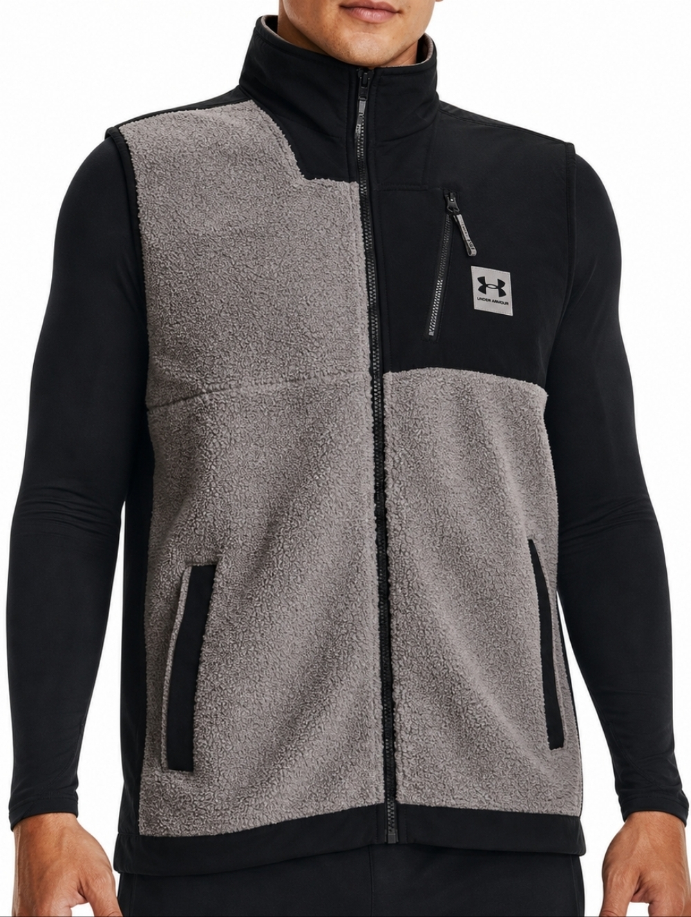 Under Armour Mission Vest Sherpa Fleece Full Zip Gray Black NWT Size M